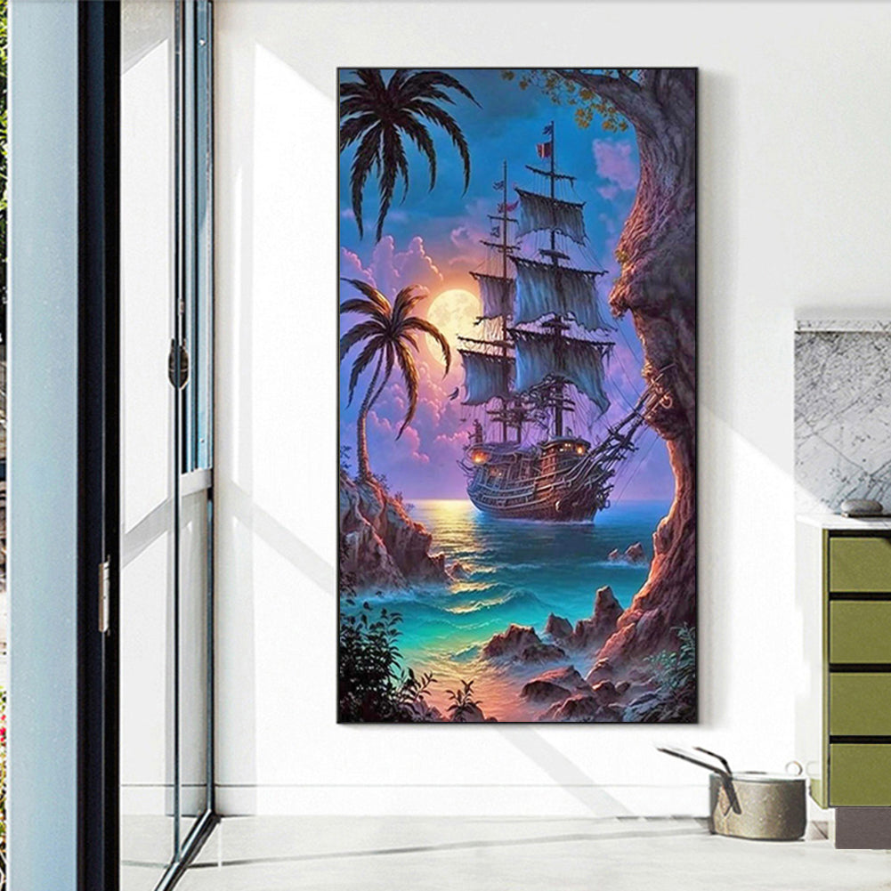 Moon Sailing Boat - Full Round Drill Diamond Painting 40*70CM