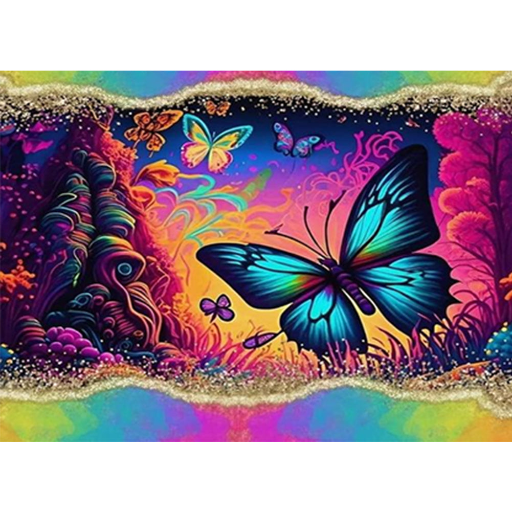 Rainbow Border Butterfly - Full Round Drill Diamond Painting 40*30CM