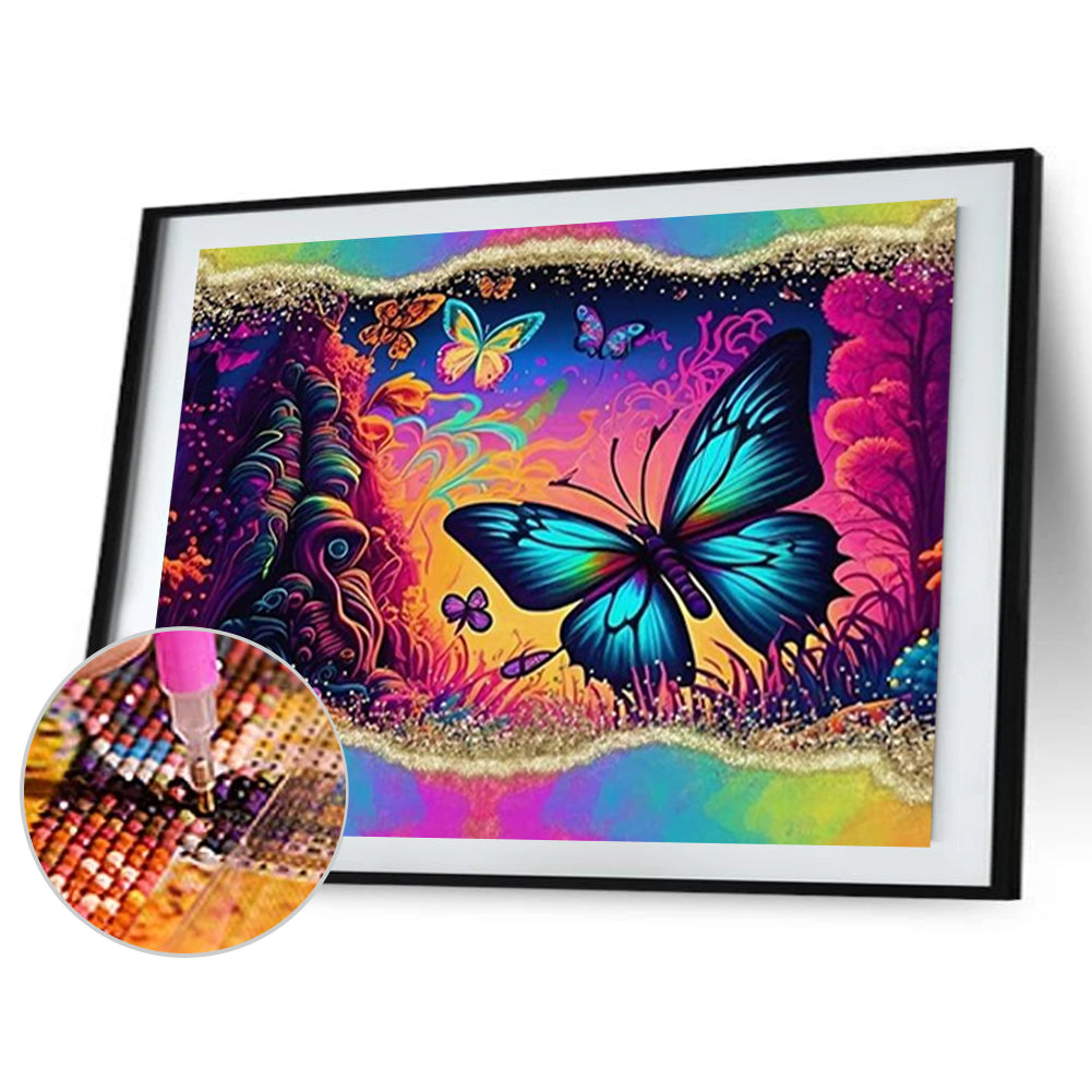 Rainbow Border Butterfly - Full Round Drill Diamond Painting 40*30CM