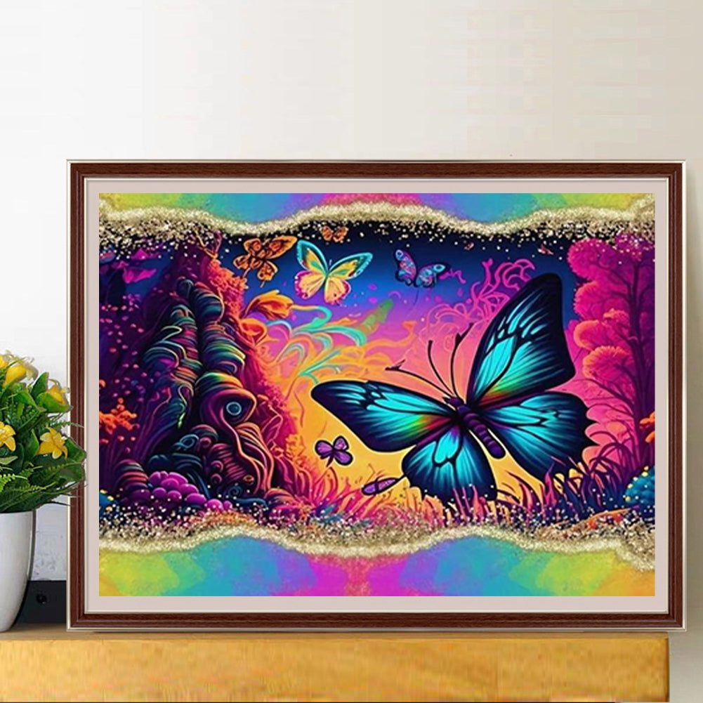 Rainbow Border Butterfly - Full Round Drill Diamond Painting 40*30CM