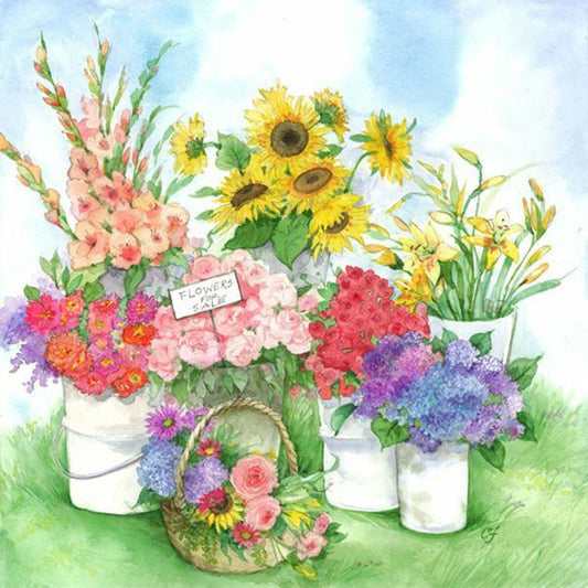 Multicolored Flowers - Full Round Drill Diamond Painting 30*30CM