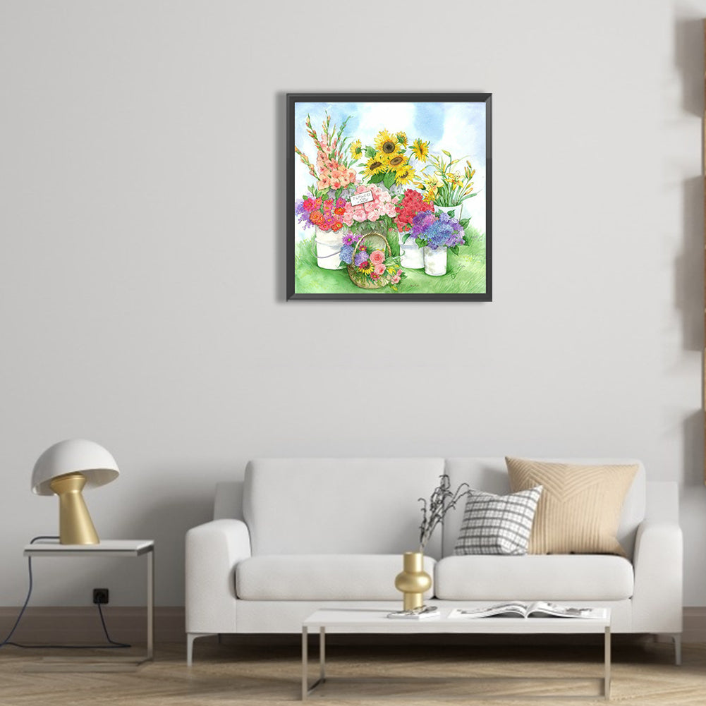 Multicolored Flowers - Full Round Drill Diamond Painting 30*30CM