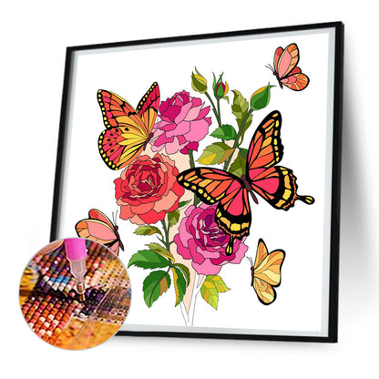 Butterflies And Flowers - Full Round Drill Diamond Painting 30*30CM