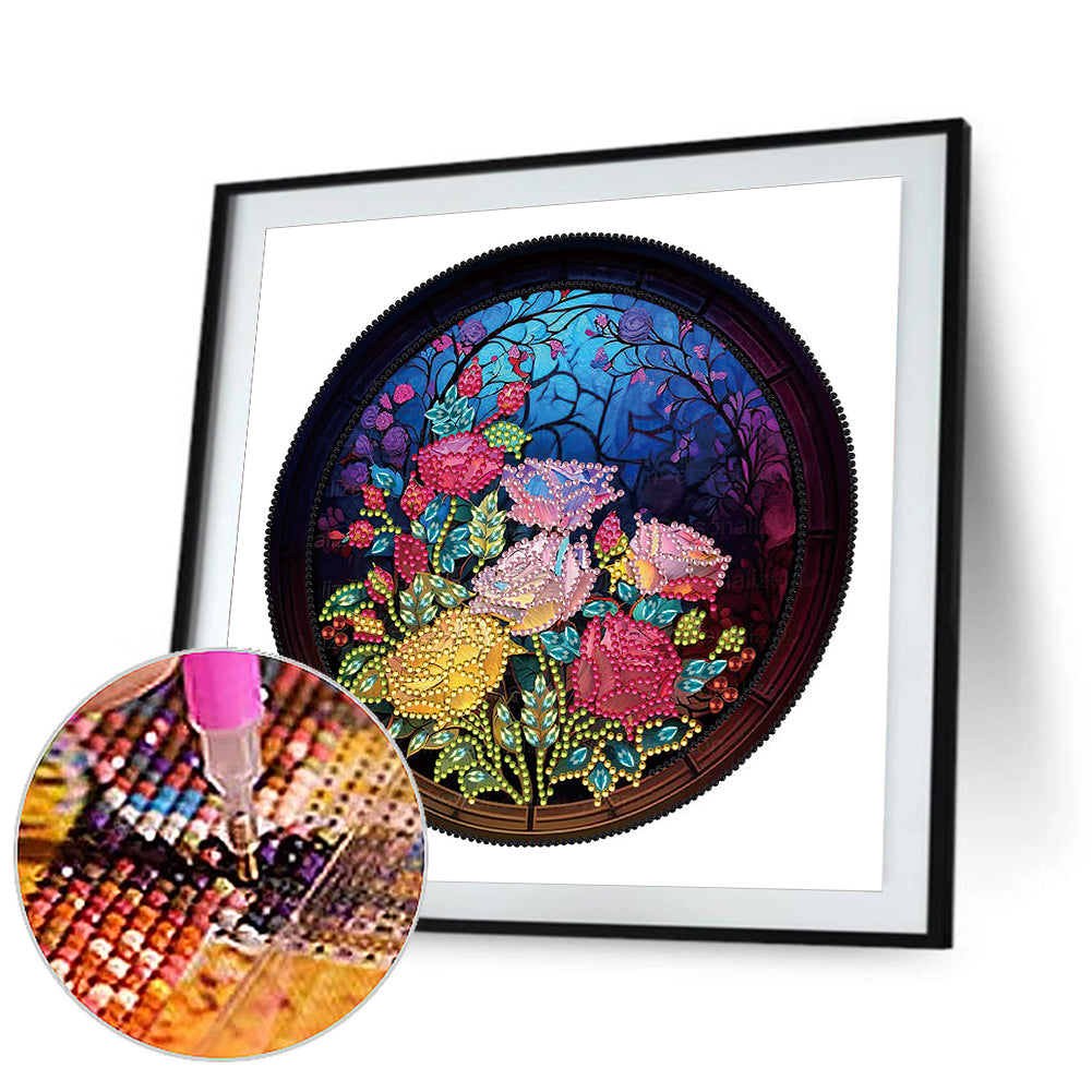 Rose Glass Painting - Special Shaped Drill Diamond Painting 30*30CM