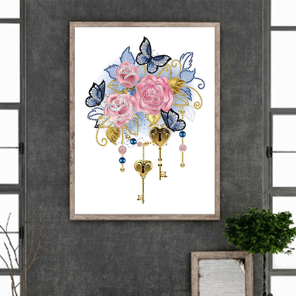 Flower Key Pendant - Special Shaped Drill Diamond Painting 30*40CM