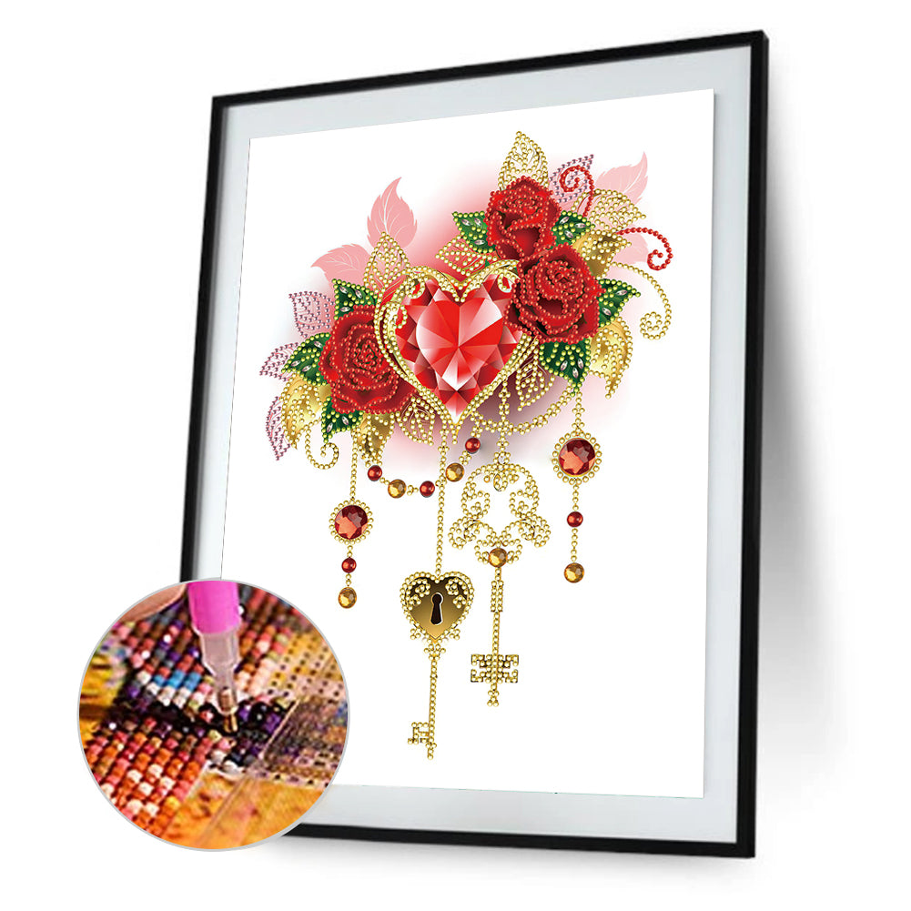 Flower Key Pendant - Special Shaped Drill Diamond Painting 30*40CM