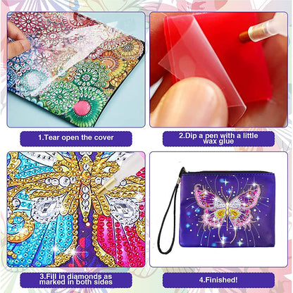 DIY Diamond Painting Wallet Purse Flowers Rhinestone Mosiac Handbag Women Clutch