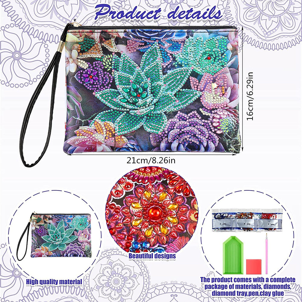 DIY Diamond Painting Wallet Purse Flowers Rhinestone Mosiac Handbag Women Clutch