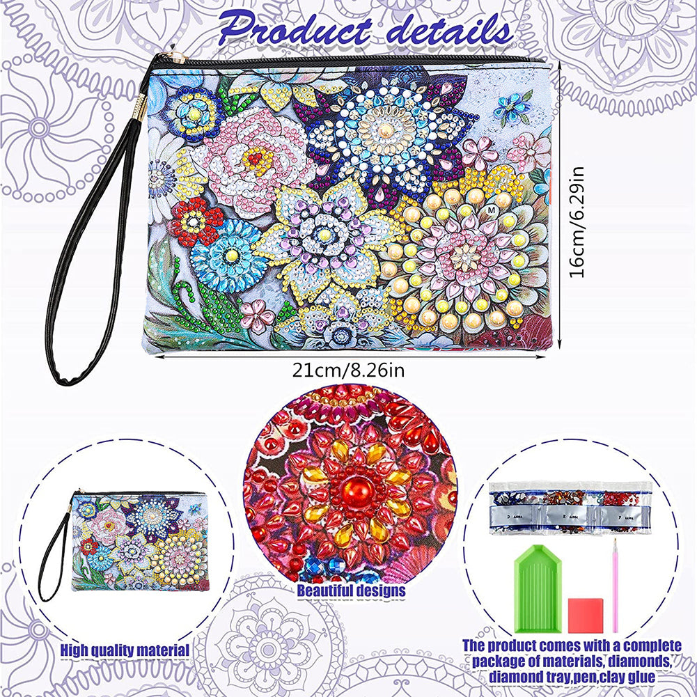 DIY Diamond Painting Wallet Purse Flowers Rhinestone Mosiac Handbag Women Clutch