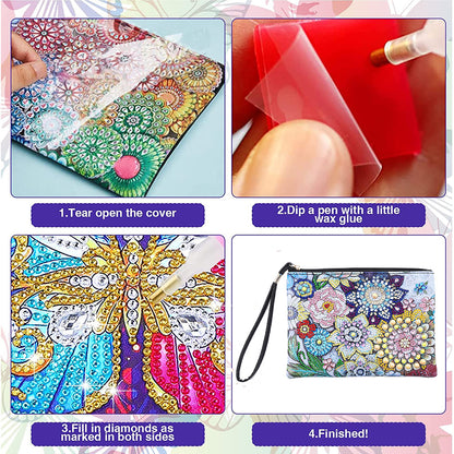 DIY Diamond Painting Wallet Purse Flowers Rhinestone Mosiac Handbag Women Clutch