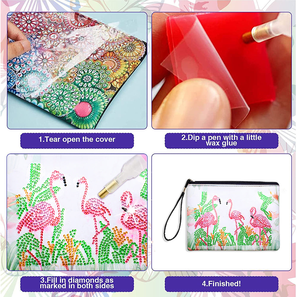 DIY Diamond Painting Wallet Purse Flowers Rhinestone Mosiac Handbag Women Clutch