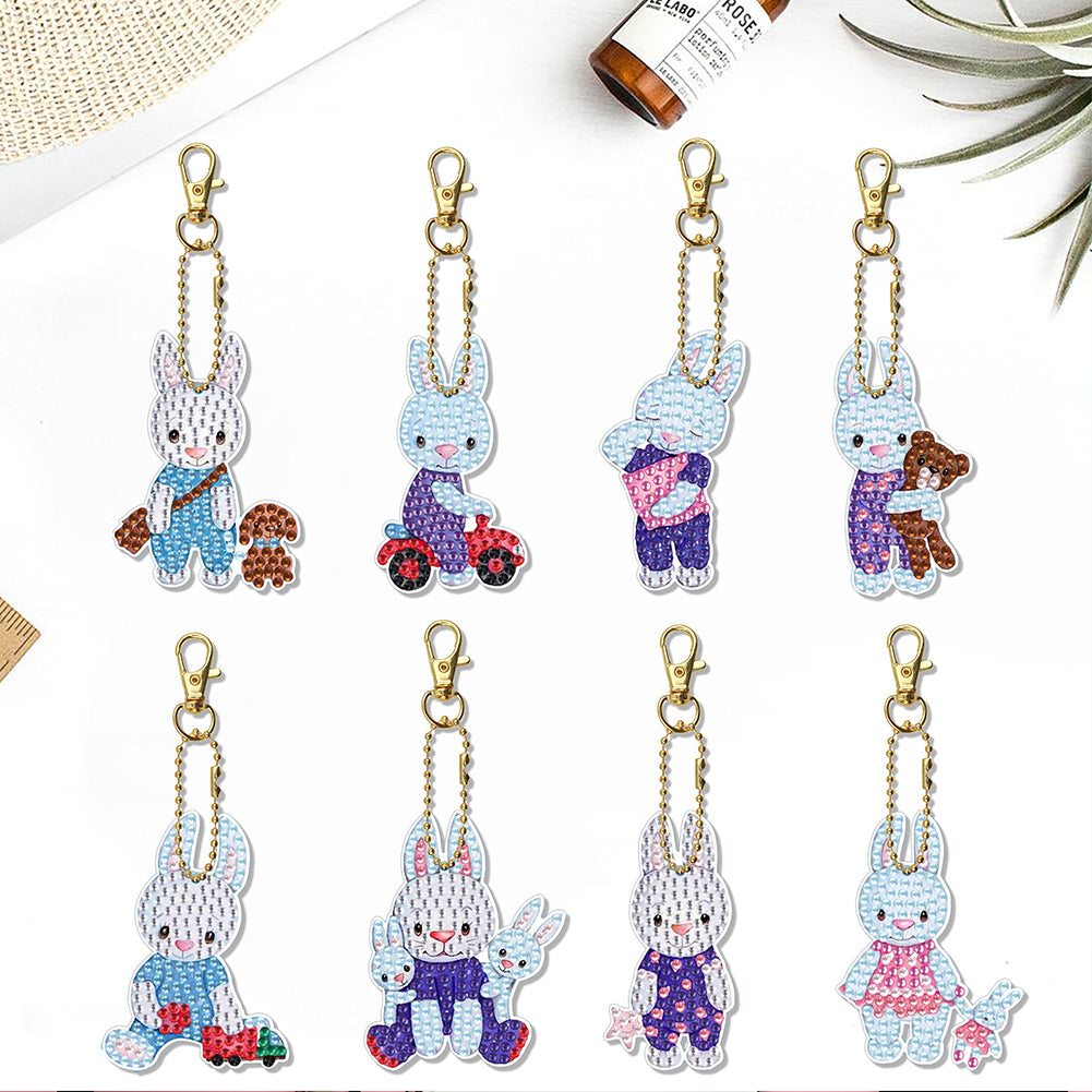 8pcs Diamond Art Key Rings Art Craft 5D DIY Bag Pandant for Beginners Home Decor