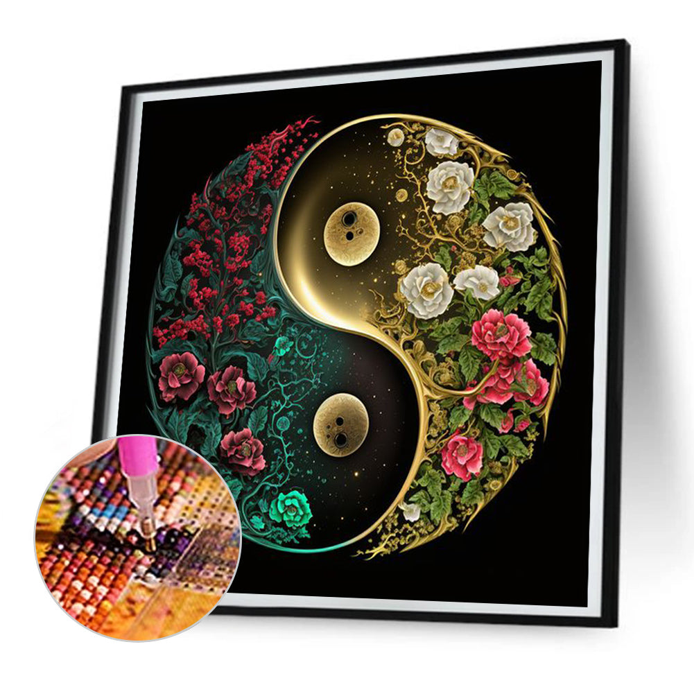 Tai Chi Yin Yang Picture Flowers And Plants - Full Round Drill Diamond Painting 30*30CM