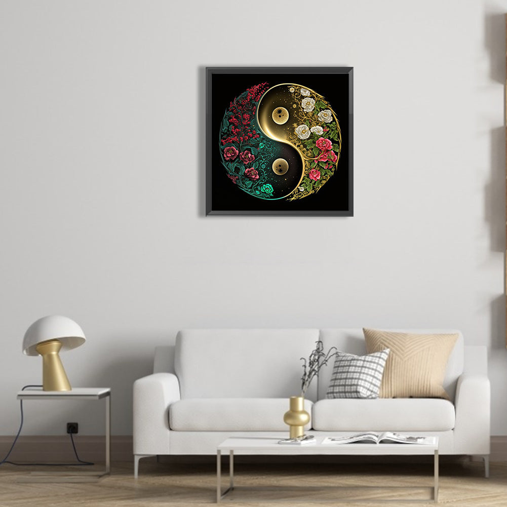 Tai Chi Yin Yang Picture Flowers And Plants - Full Round Drill Diamond Painting 30*30CM