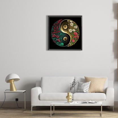 Tai Chi Yin Yang Picture Flowers And Plants - Full Round Drill Diamond Painting 30*30CM
