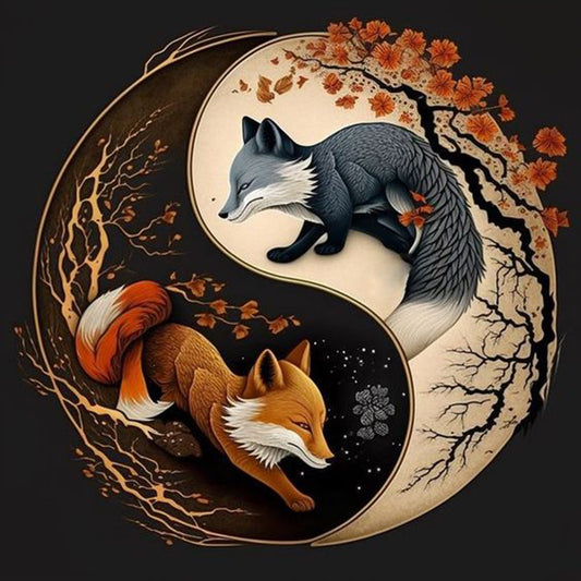 Tai Chi Yin Yang Figure Fox - Full Round Drill Diamond Painting 30*30CM