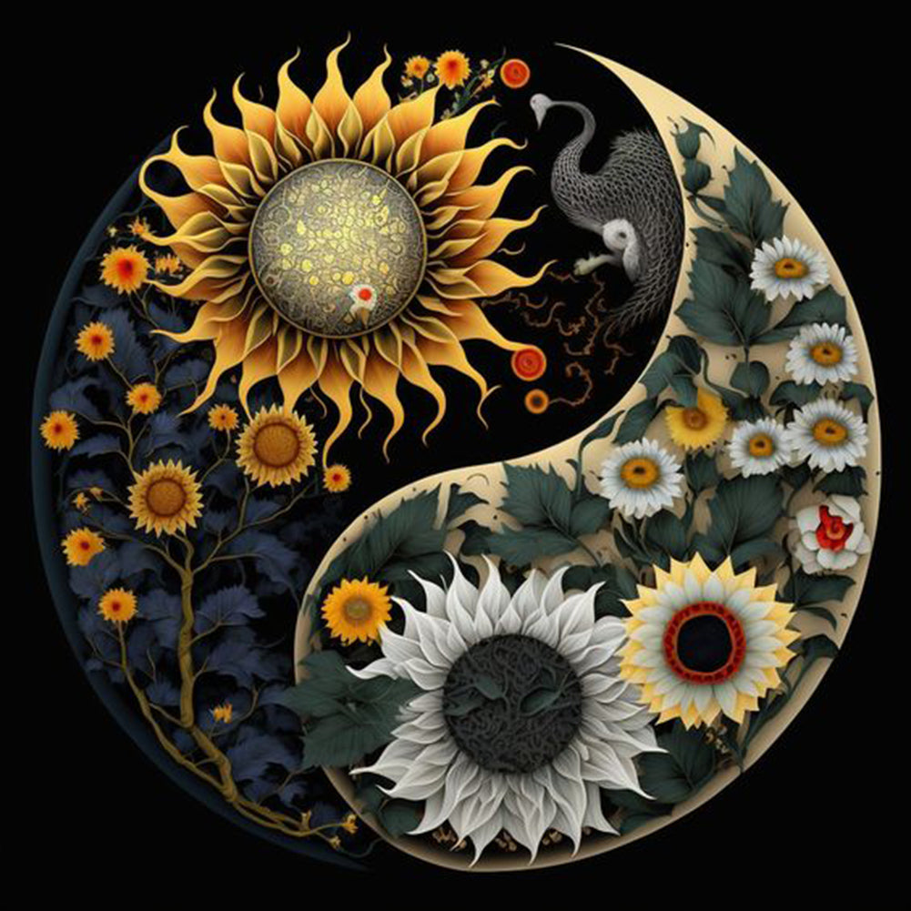 Taichi Yin And Yang Figure Color Changing Sunflower - Full Round Drill Diamond Painting 30*30CM