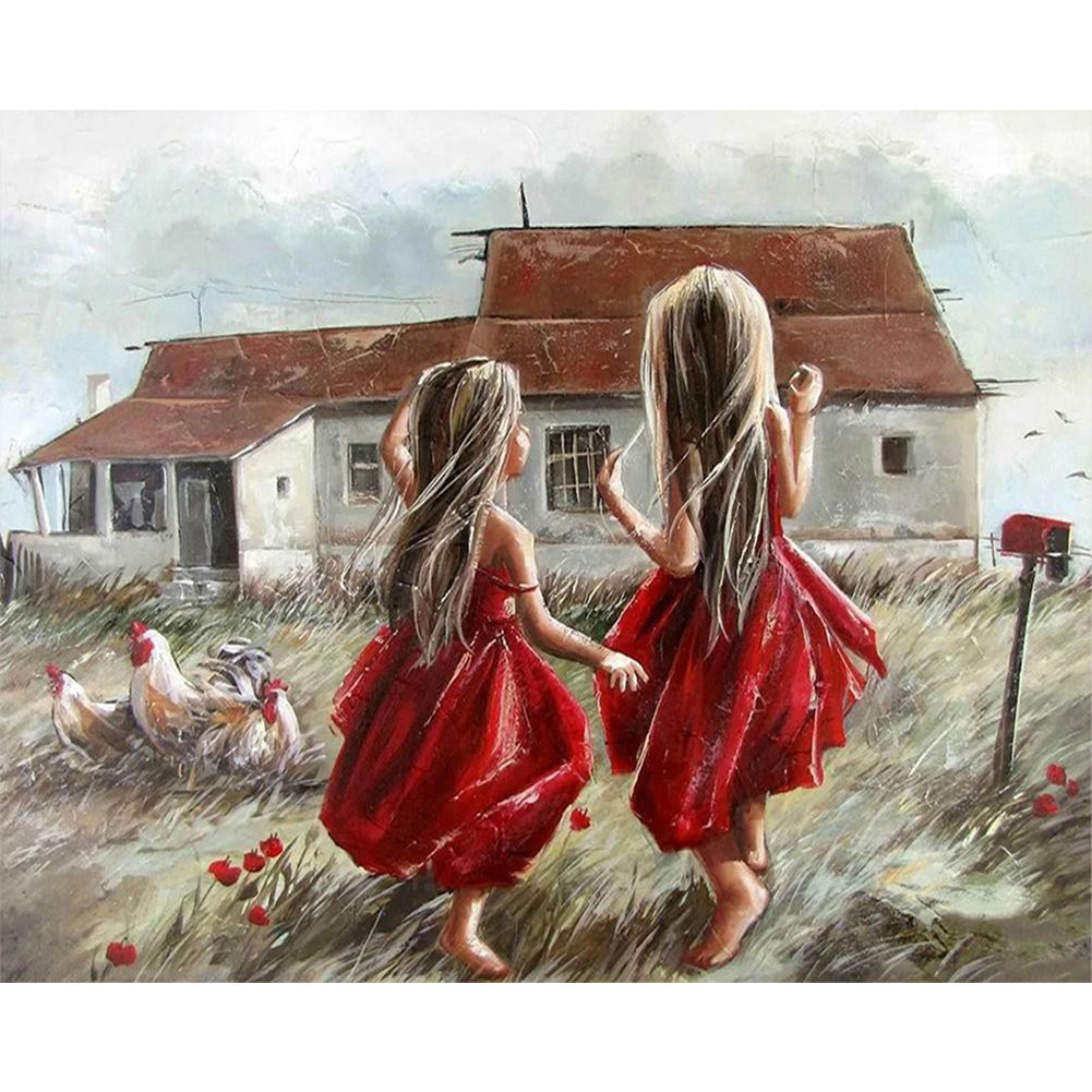 Little Girl Playing - Full Round Drill Diamond Painting 50*40CM