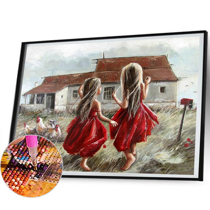 Little Girl Playing - Full Round Drill Diamond Painting 50*40CM