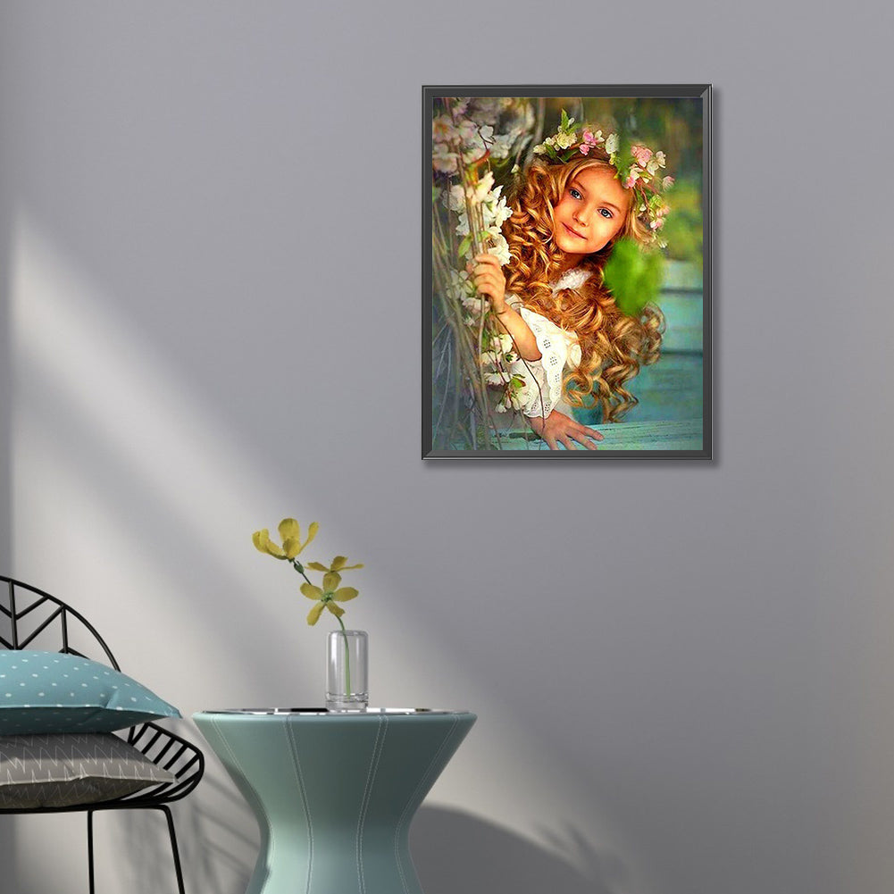 Little Girl Under The Branch - Full Round Drill Diamond Painting 50*60CM