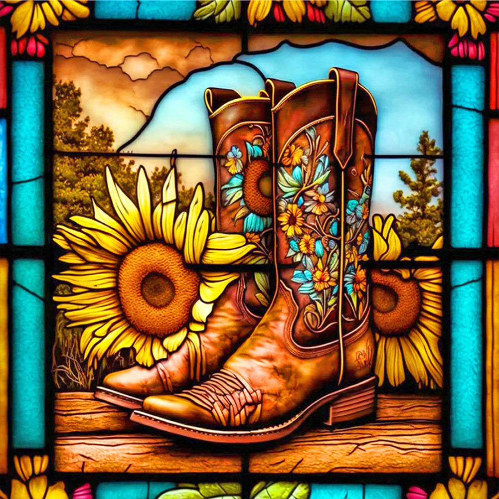 Army Boots And Sunflowers - Full Round Drill Diamond Painting 30*30CM