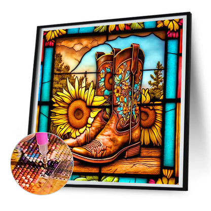 Army Boots And Sunflowers - Full Round Drill Diamond Painting 30*30CM