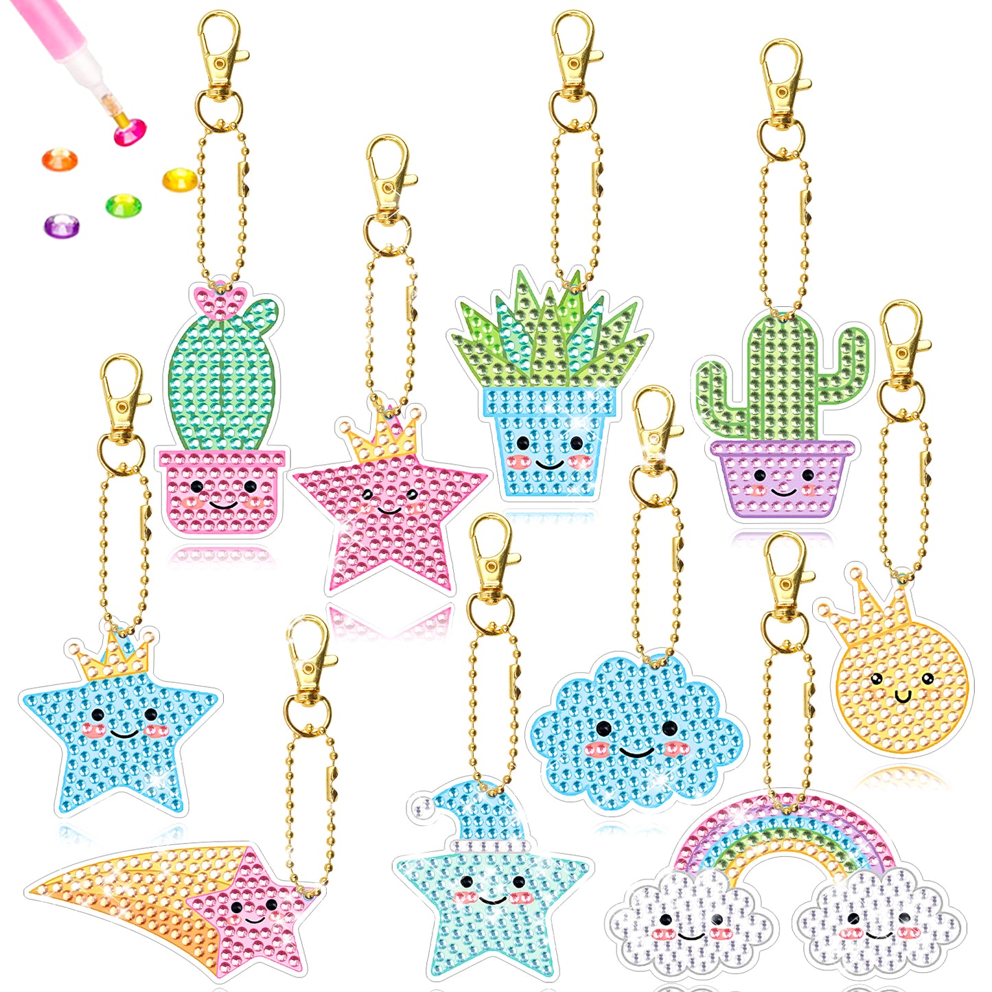 10pcs Diamond Art Key Rings Art Craft 5D Hanging Ornaments DIY Bag Pandant Gifts