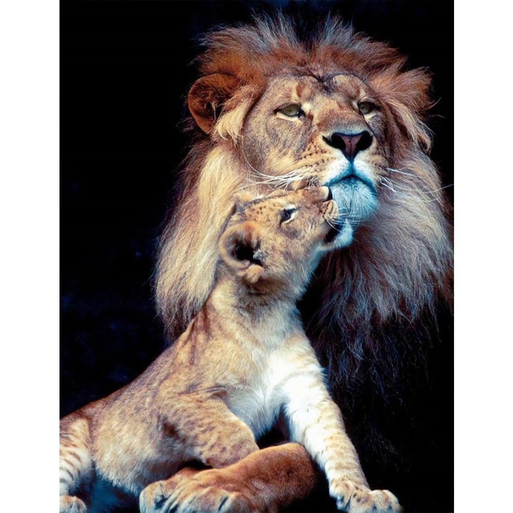 Lion Mother And Son - Full Round Drill Diamond Painting 50*60CM