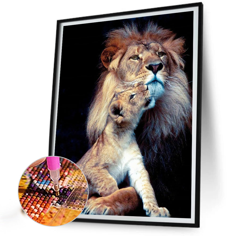 Lion Mother And Son - Full Round Drill Diamond Painting 50*60CM