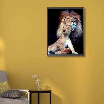 Lion Mother And Son - Full Round Drill Diamond Painting 50*60CM