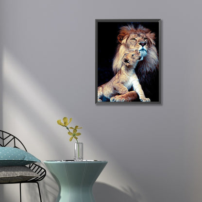 Lion Mother And Son - Full Round Drill Diamond Painting 50*60CM