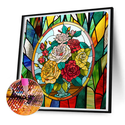 Flower Glass Painting - Full Round Drill Diamond Painting 30*30CM