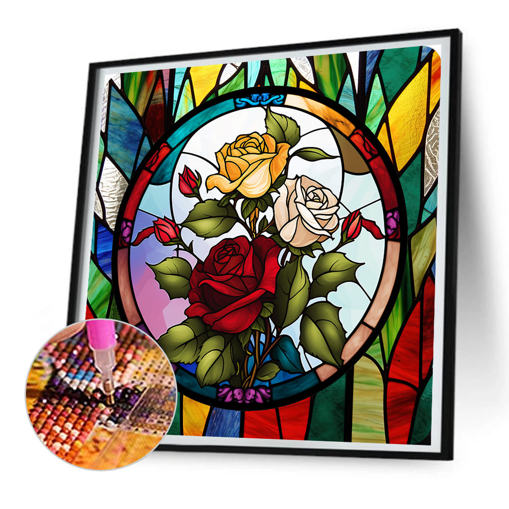 Flower Glass Painting - Full Round Drill Diamond Painting 30*30CM