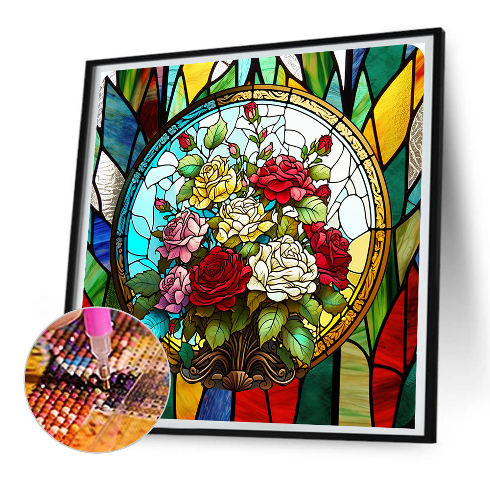 Flower Glass Painting - Full Round Drill Diamond Painting 30*30CM