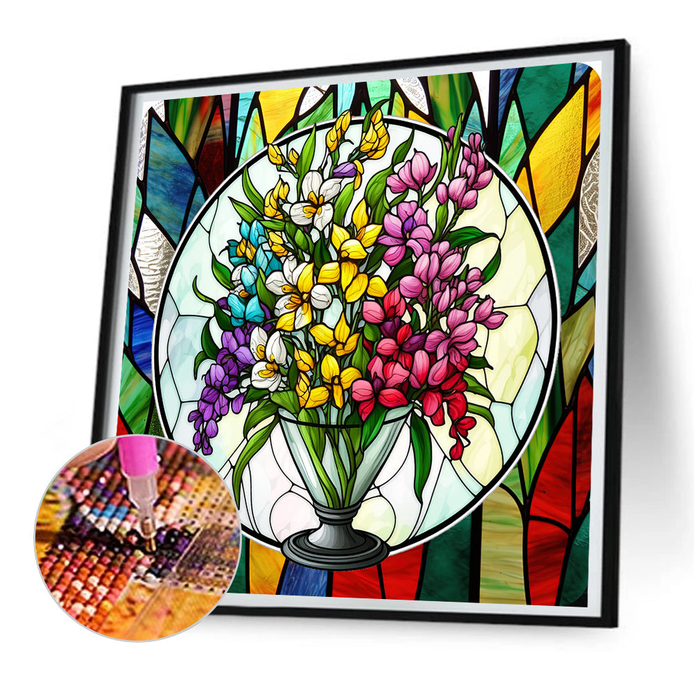 Flower Glass Painting - Full Round Drill Diamond Painting 30*30CM