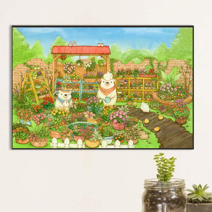 White Bear Watering Flowers - Full Round Drill Diamond Painting 60*40CM