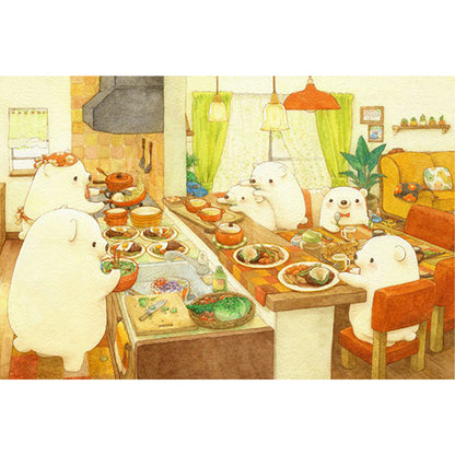 Family Of White Bears Eating - Full Round Drill Diamond Painting 60*40CM