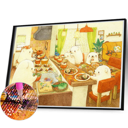 Family Of White Bears Eating - Full Round Drill Diamond Painting 60*40CM