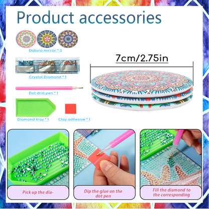 3pcs Crystal Diamond Mirror Portable DIY Art Craft Set Datura for Adult and Kids