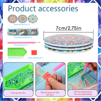 3pcs Crystal Diamond Mirror Portable DIY Art Craft Set Datura for Adult and Kids