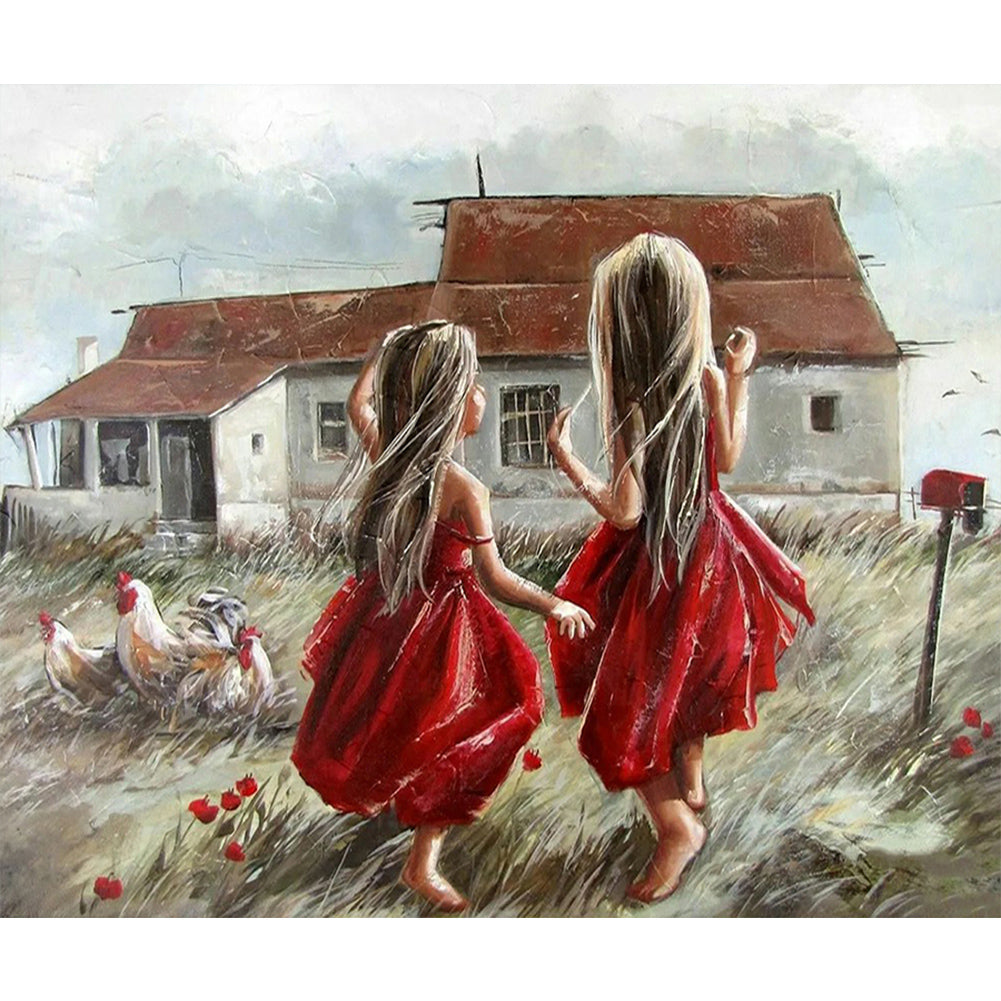 Little Girl Playing - Full Round Drill Diamond Painting 60*50CM