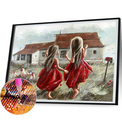 Little Girl Playing - Full Round Drill Diamond Painting 60*50CM