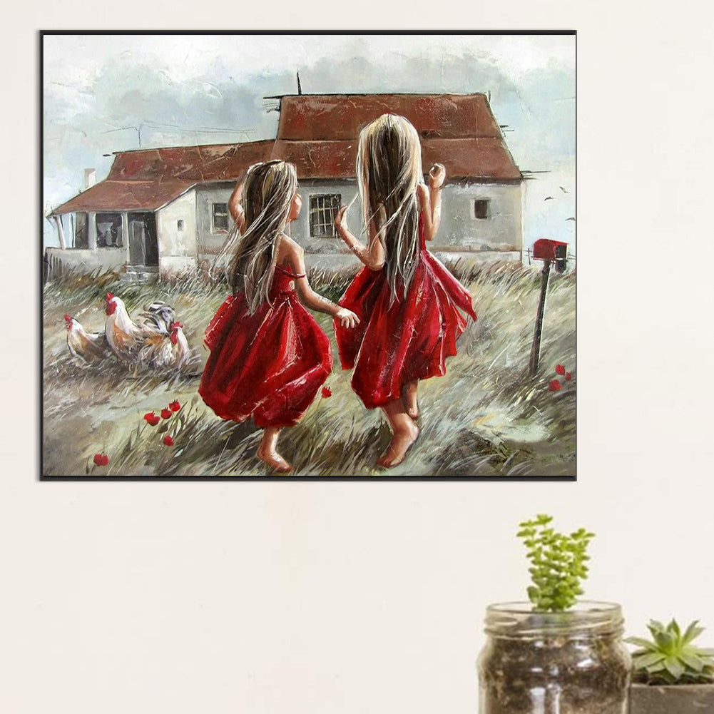 Little Girl Playing - Full Round Drill Diamond Painting 60*50CM