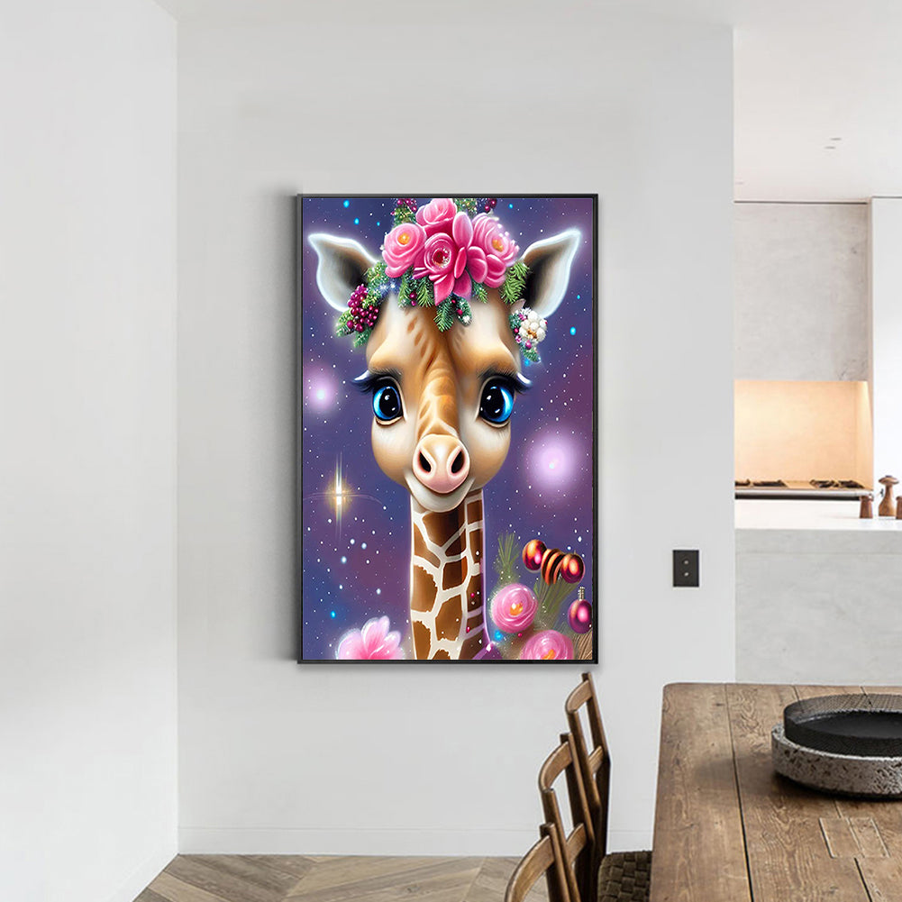 Giraffe Wearing Flowers - Full Square Drill Diamond Painting 20*30CM