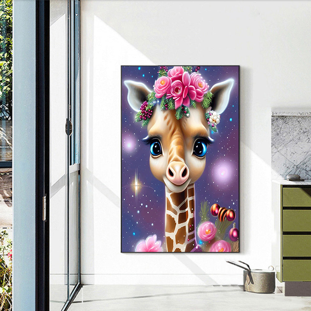 Giraffe Wearing Flowers - Full Square Drill Diamond Painting 20*30CM