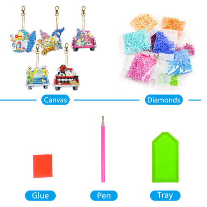 5D Diamond Art Key Rings Double Sided DIY Special-shaped Drill Bag Pandant Gifts