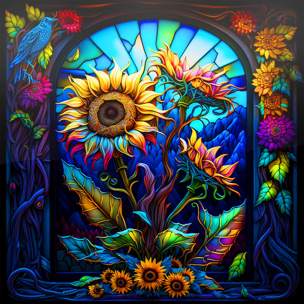 Sunflower Stained Glass - Full Round Drill Diamond Painting 30*30CM