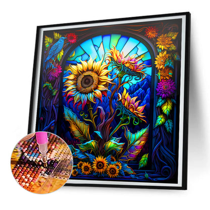 Sunflower Stained Glass - Full Round Drill Diamond Painting 30*30CM