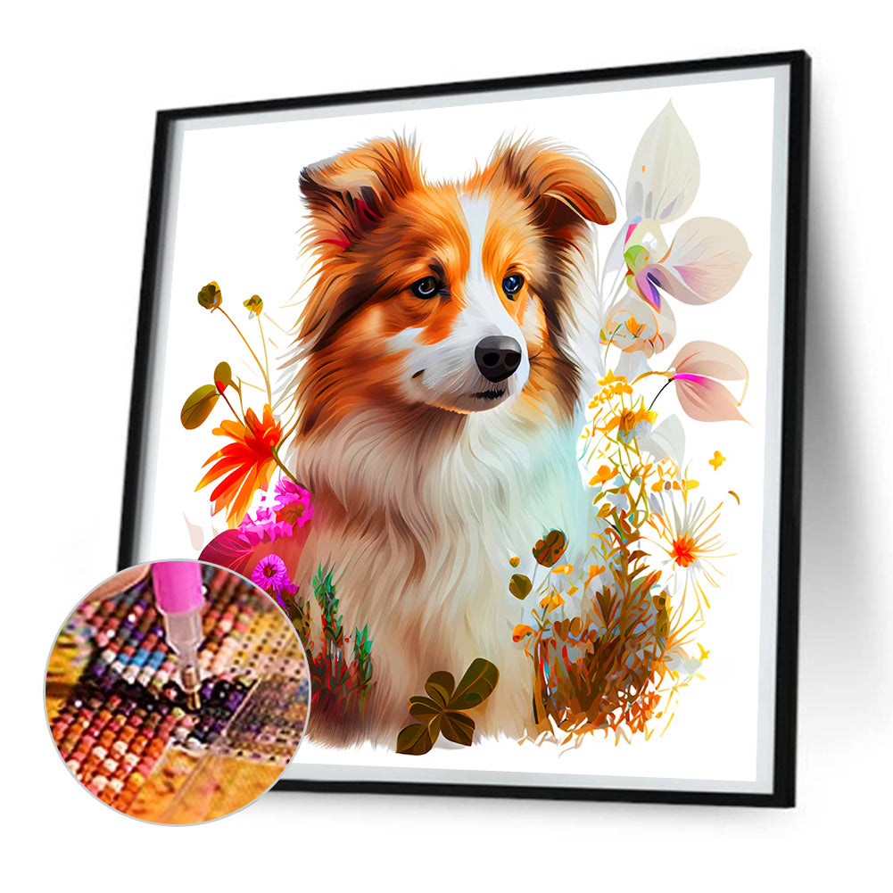 Dog In The Grass - Full Round Drill Diamond Painting 30*30CM