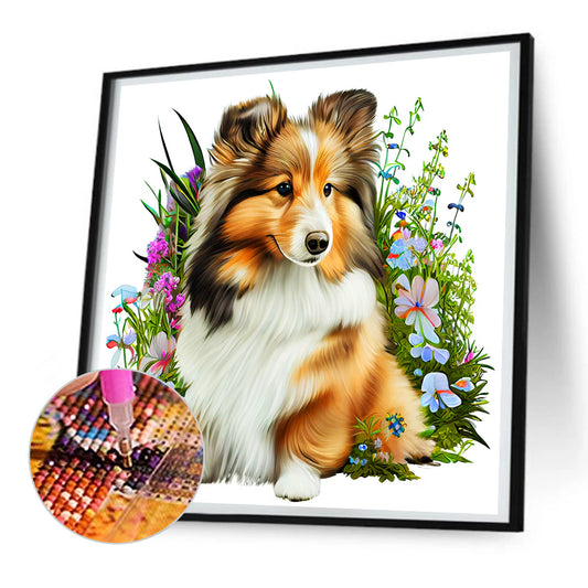 Dog In The Grass - Full Round Drill Diamond Painting 30*30CM